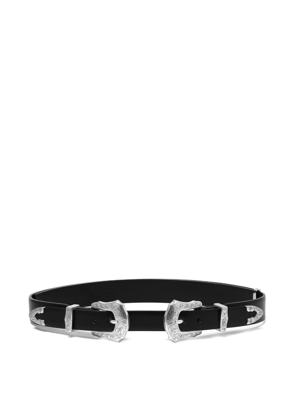Toga Double-buckle Engraved Leather Belt In Black