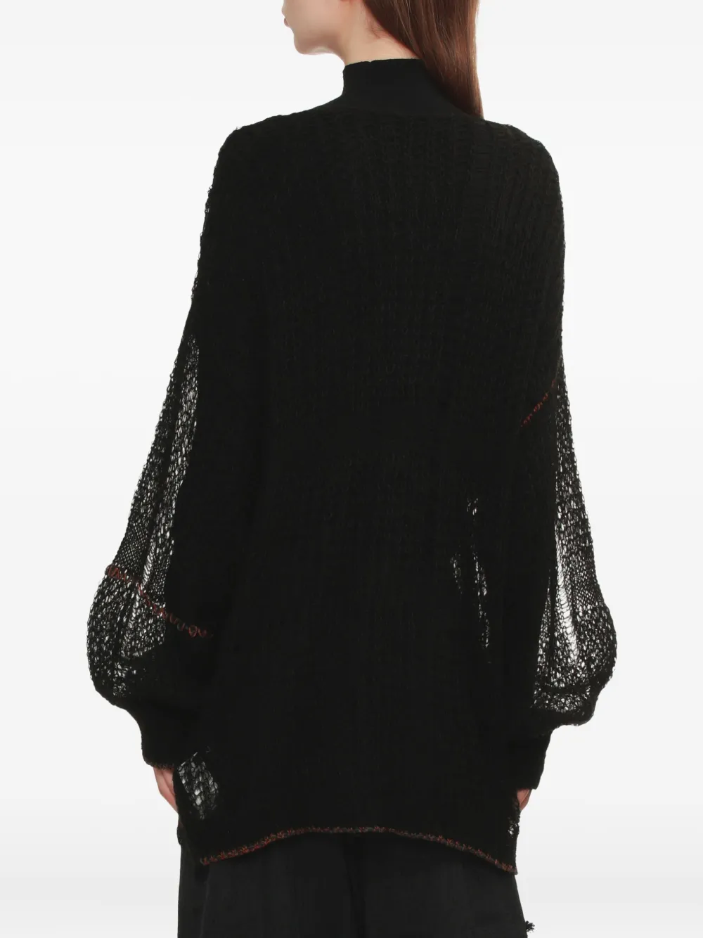 Y's Long-sleeved Open-knit Sweater In Black