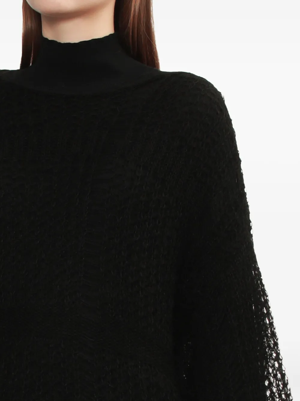 Y's Long-sleeved Open-knit Sweater In Black