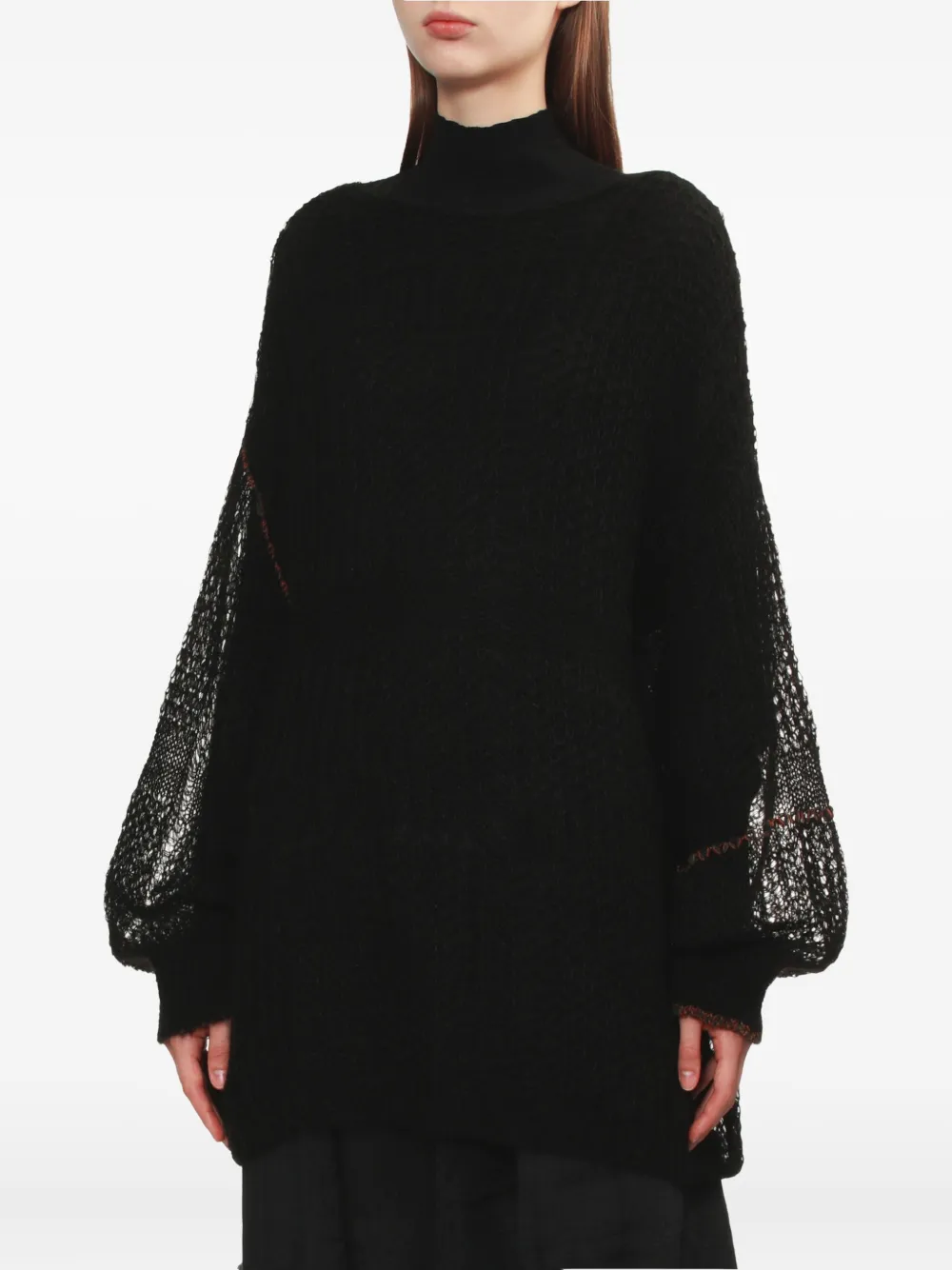 Y's Long-sleeved Open-knit Sweater In Black