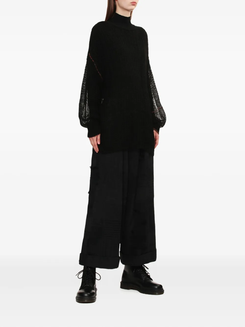 Y's Long-sleeved Open-knit Sweater In Black