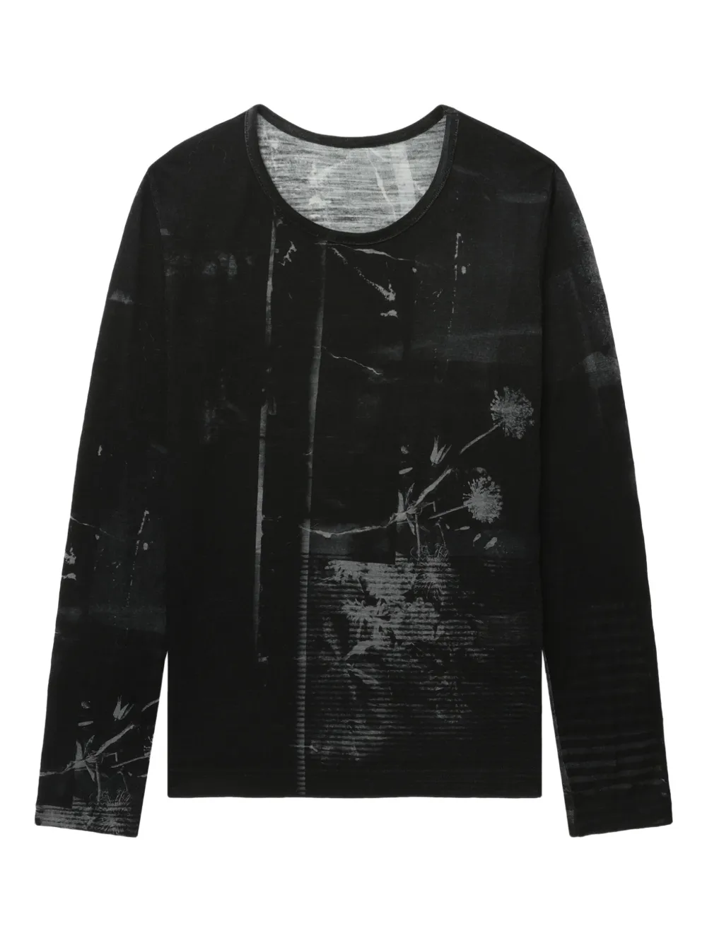 Y's abstract-print long-sleeve top | Black | Image 1