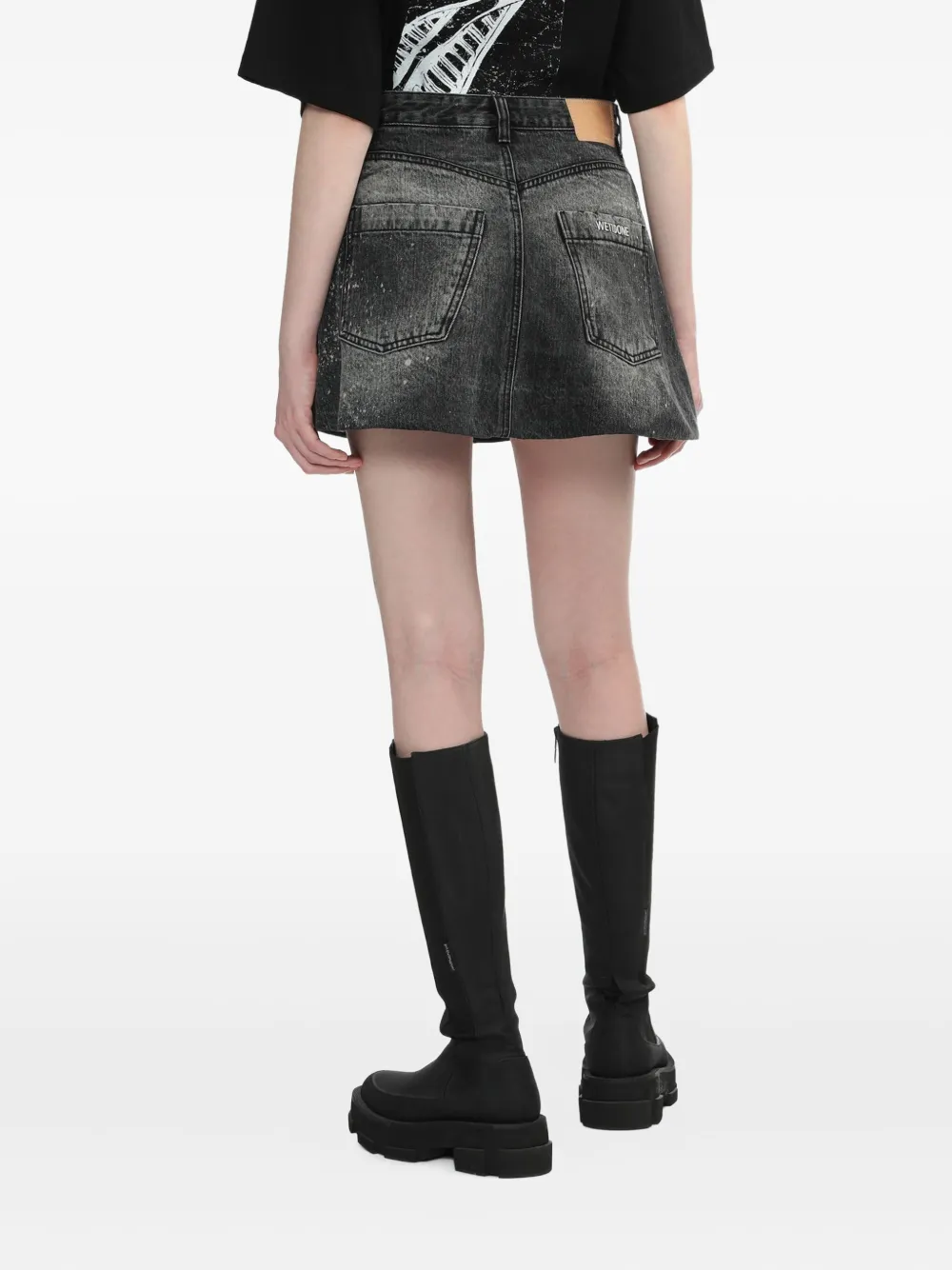 We11done paint-splatter denim skirt Zwart