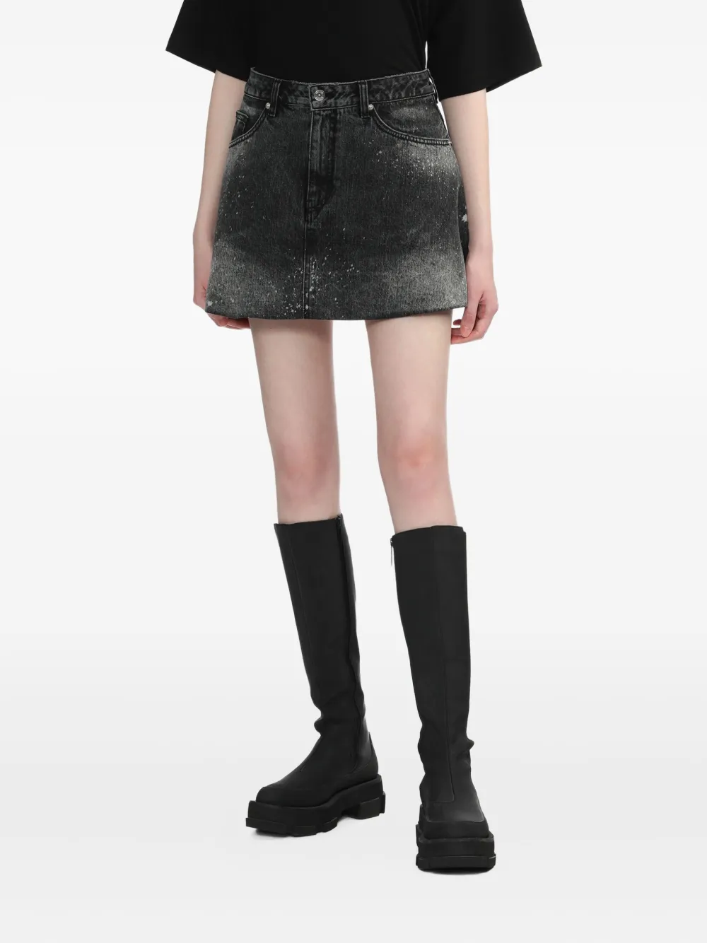 We11done paint-splatter denim skirt Zwart