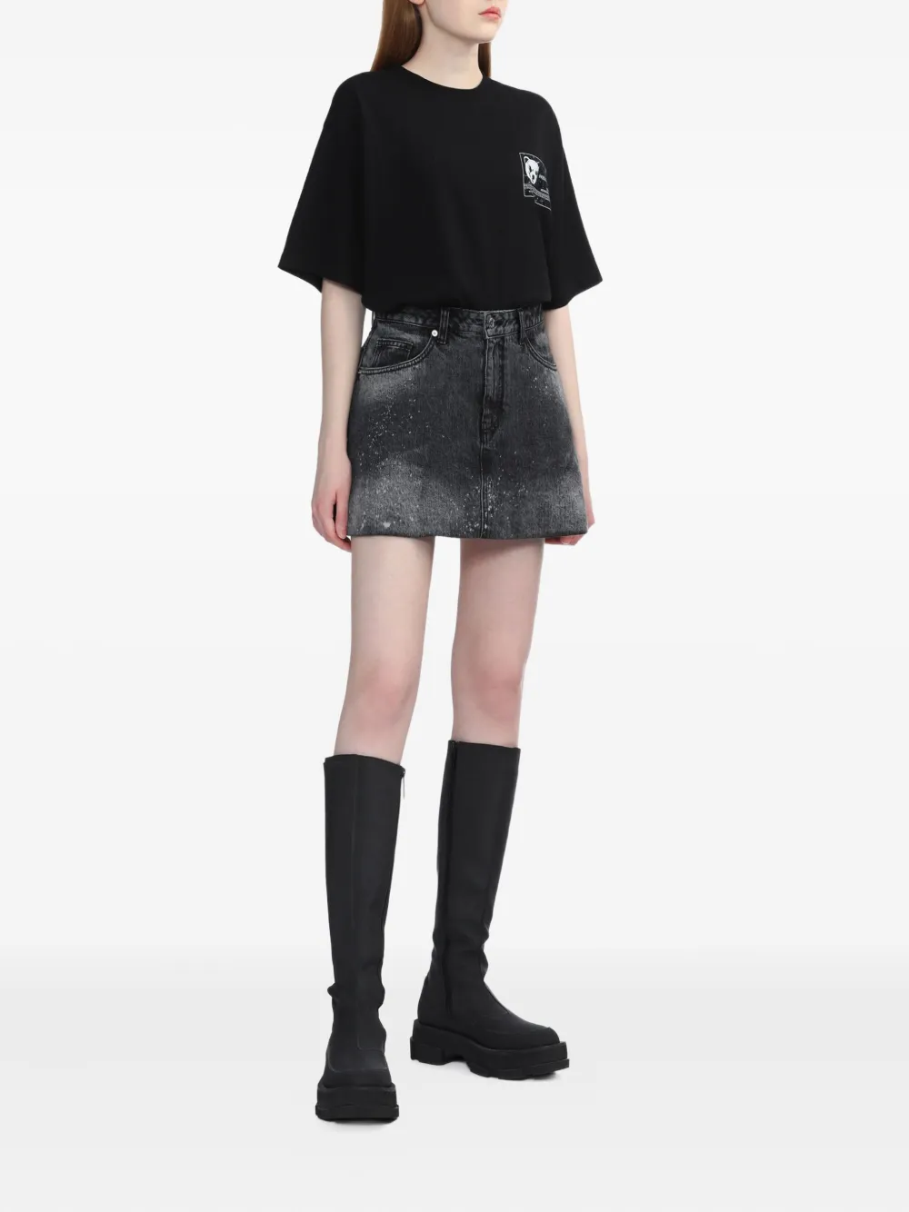 We11done paint-splatter denim skirt Zwart