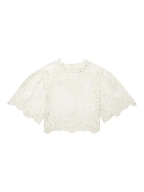 Sea embroidered bell-sleeve top