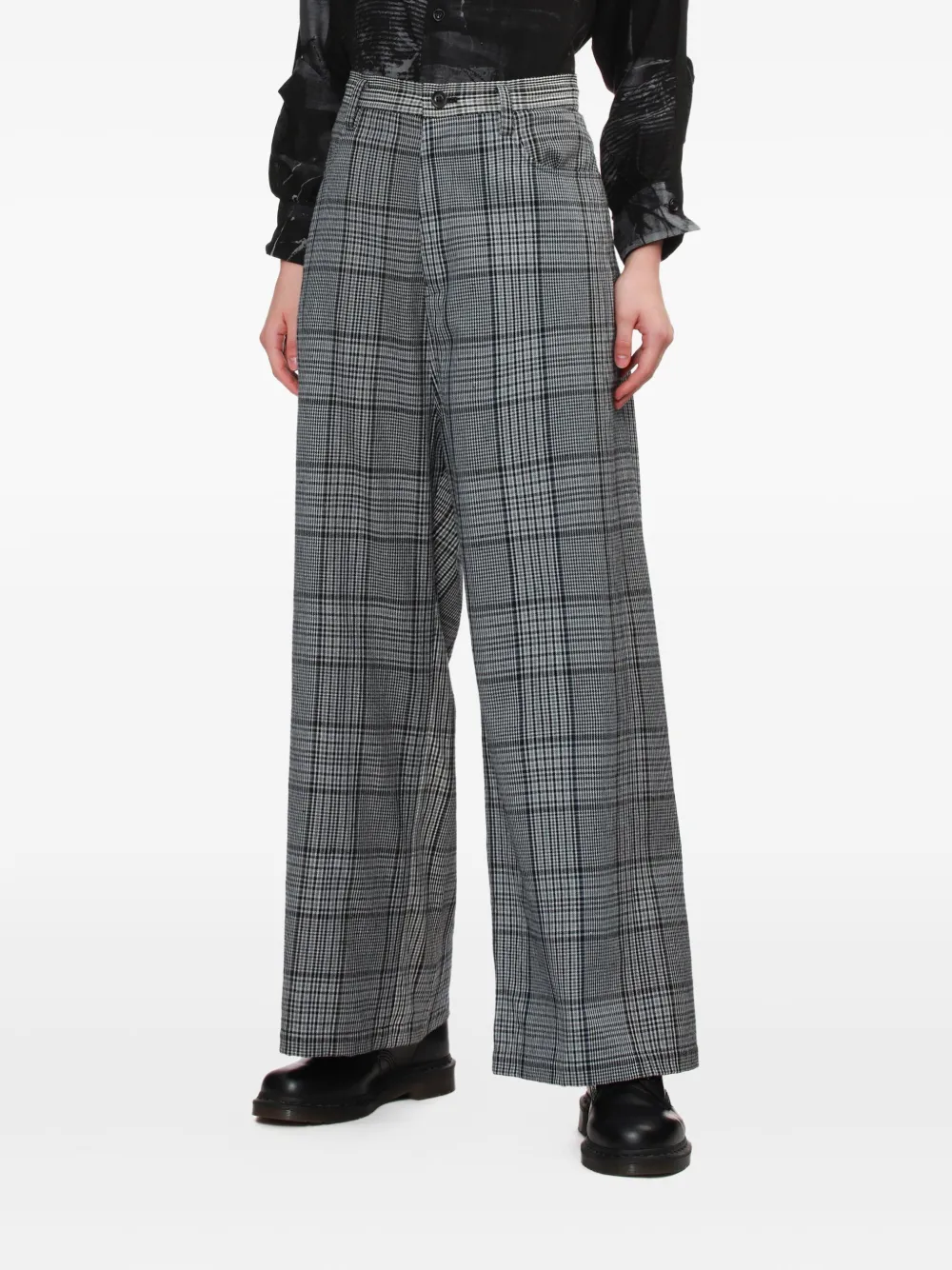 Y's Checked Trousers In Gray
