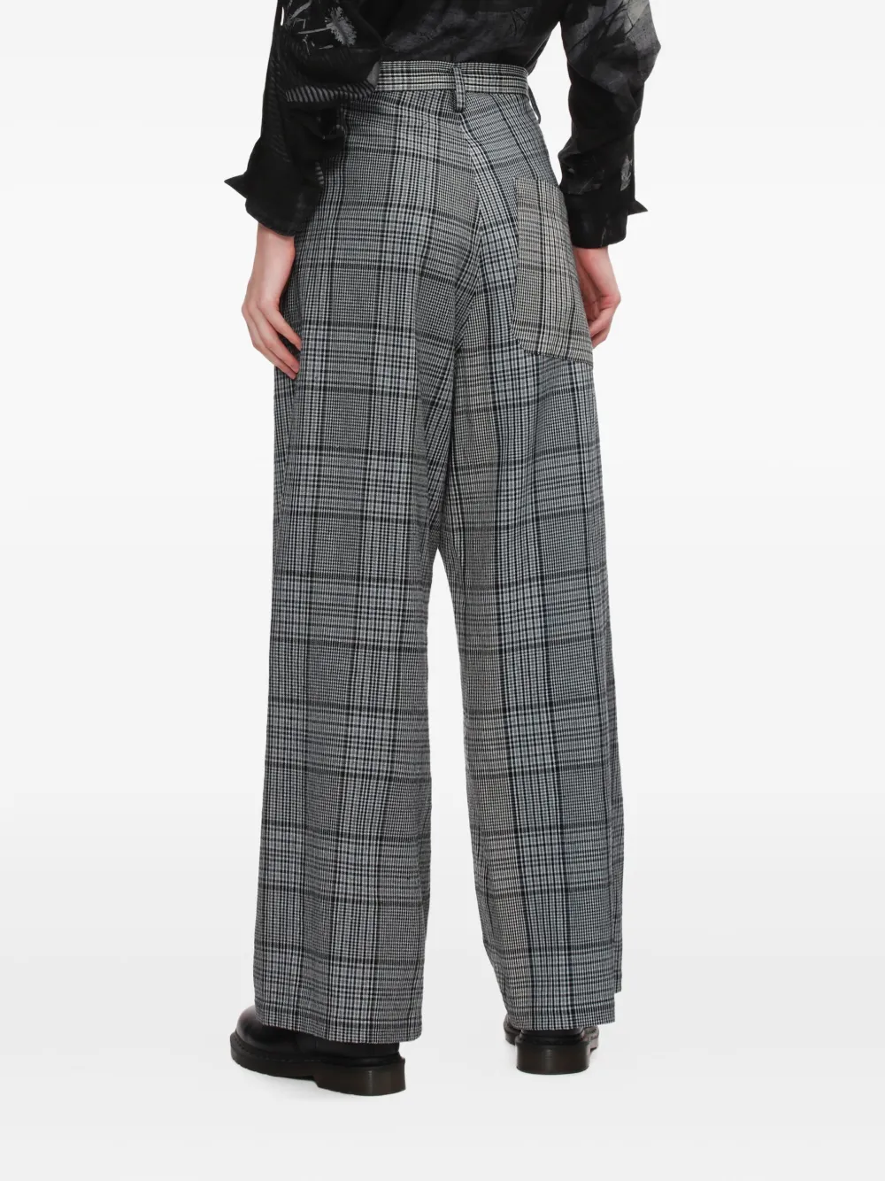Y's Checked Trousers In Gray
