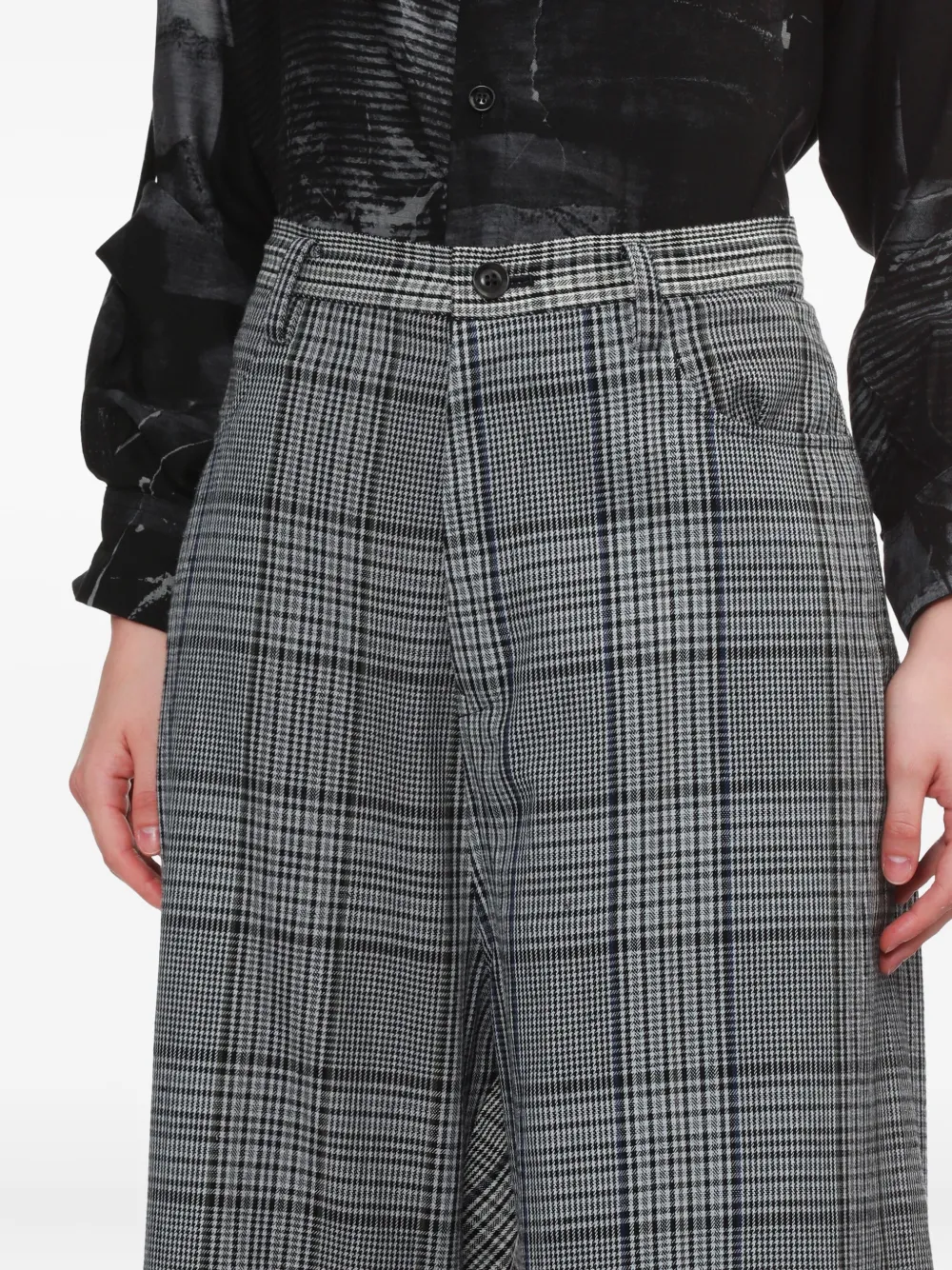 Y's Checked Trousers In Gray