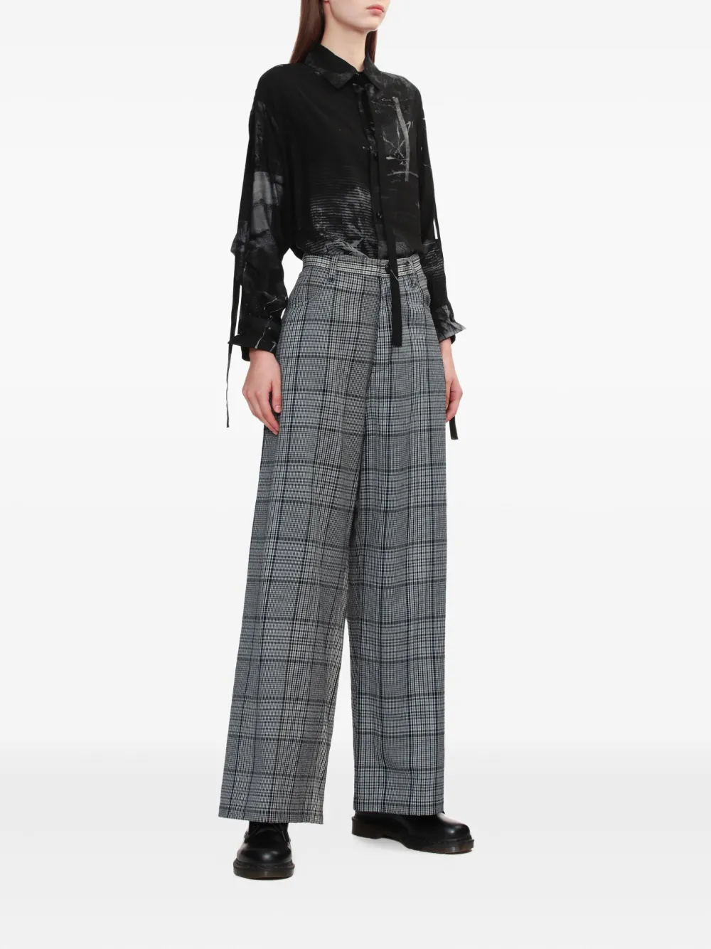 Y's Checked Trousers In Gray