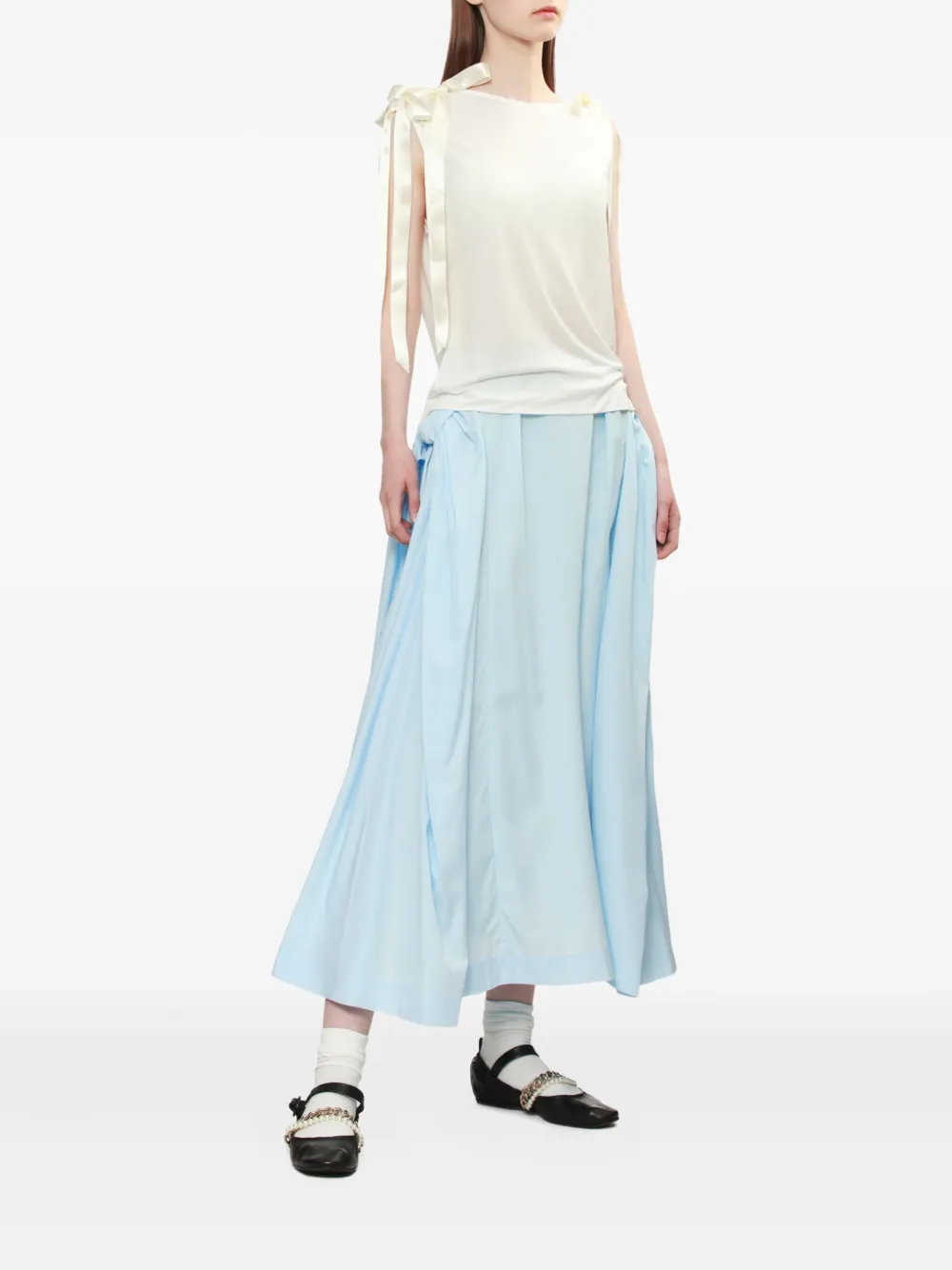Simone Rocha Mouwloze top met lintdetail - Wit