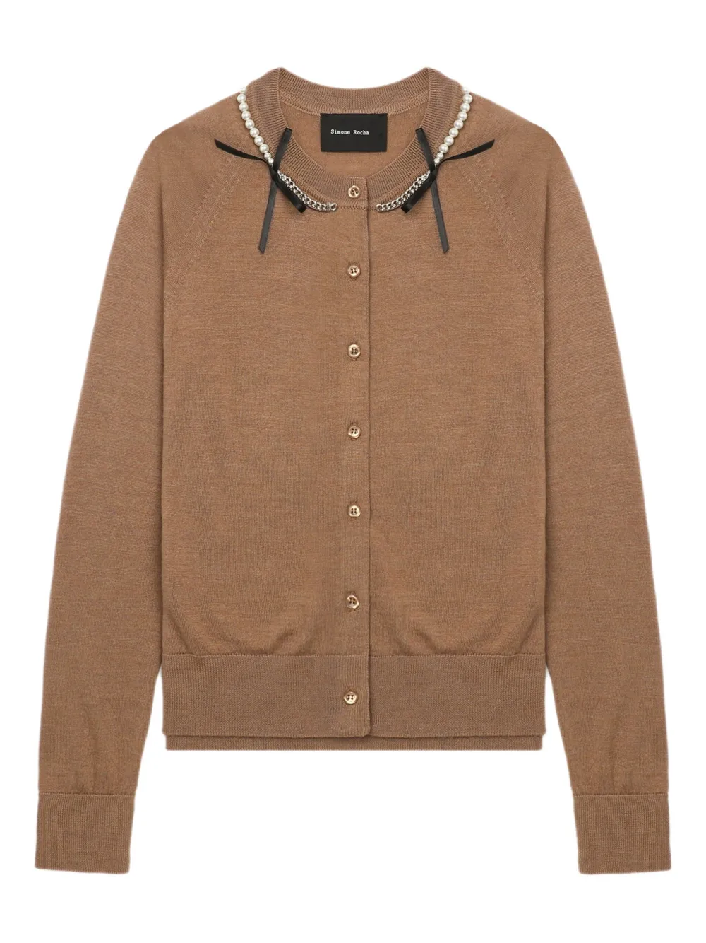 Simone Rocha Pearl-embellished Cardigan In Brown