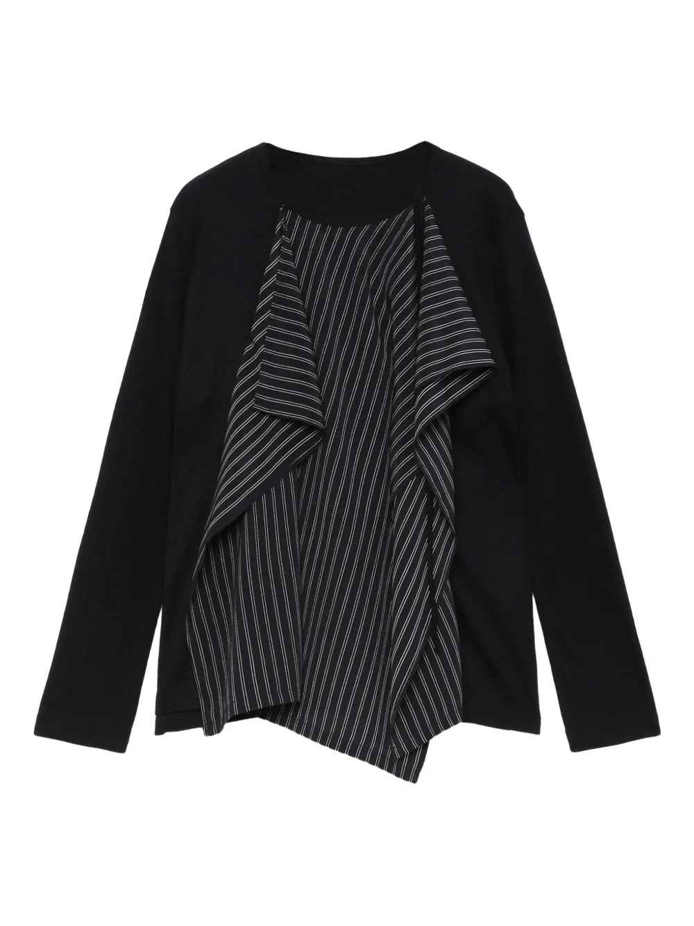 Y's Ruffled Striped Top In Black