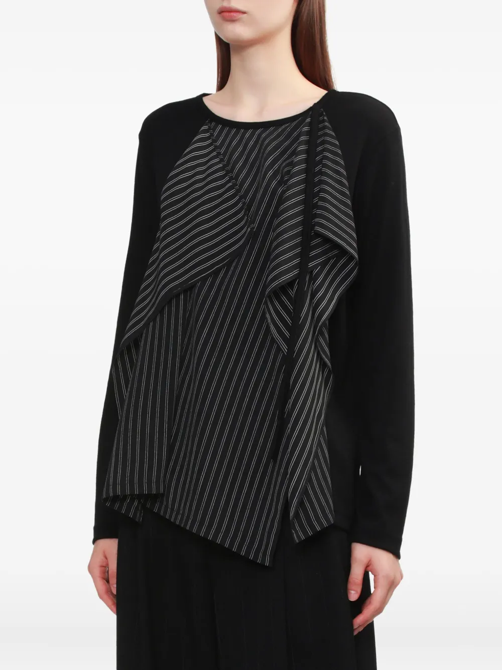Y's Ruffled Striped Top In Black
