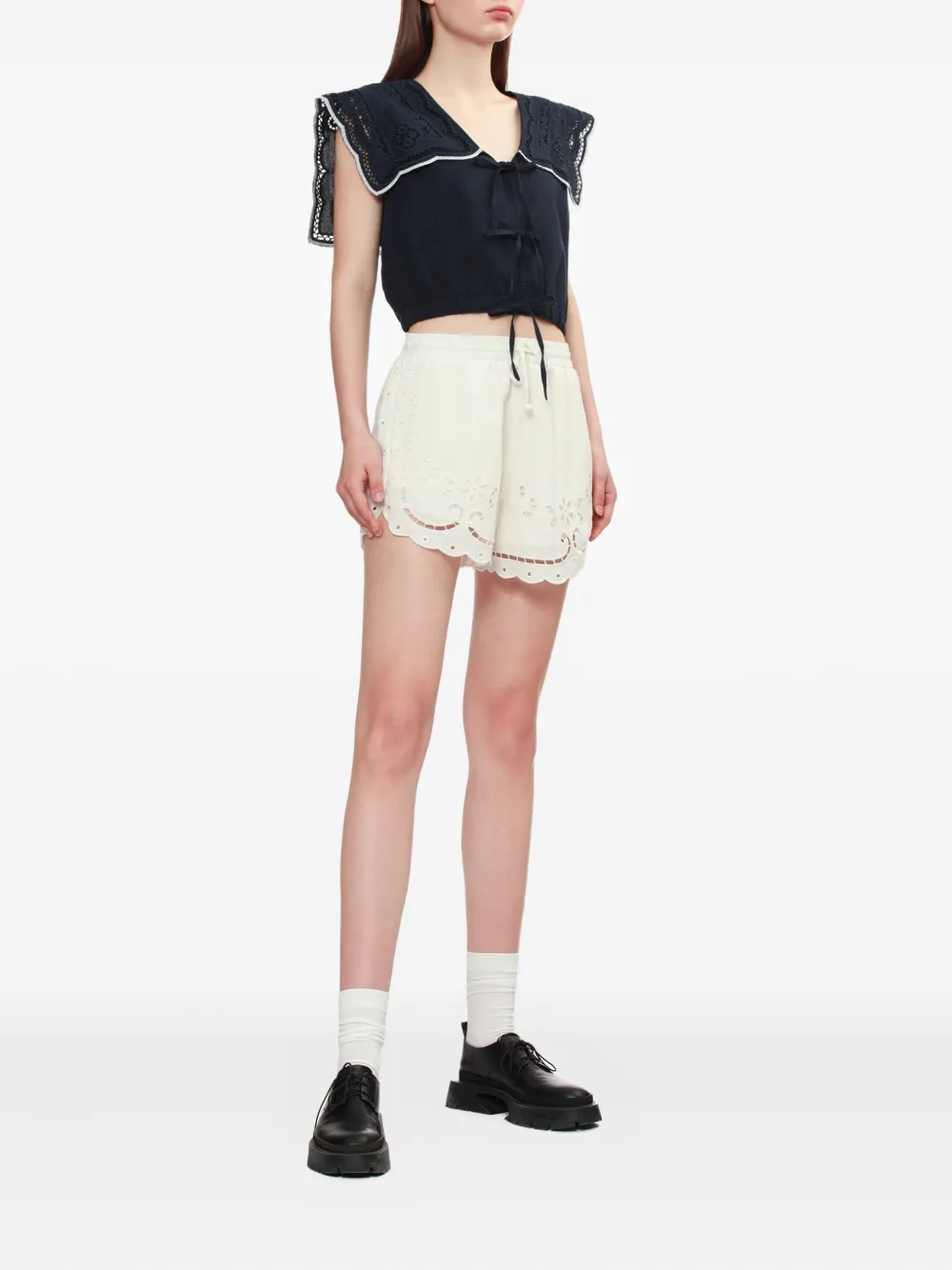 Sea Marie embroidered-collar vest Blauw
