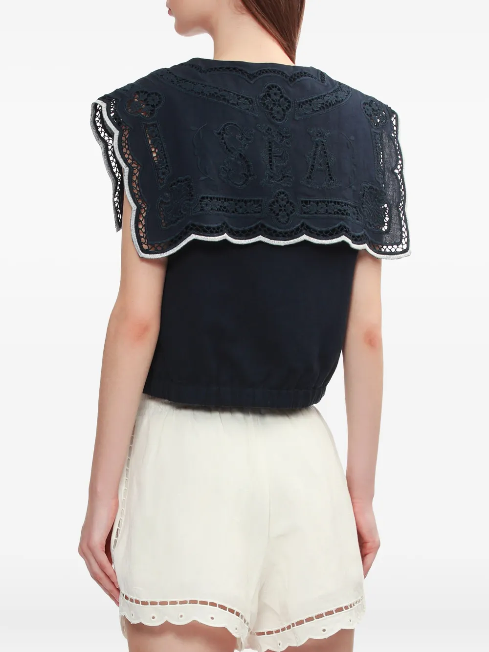 Sea Marie embroidered-collar vest Blauw
