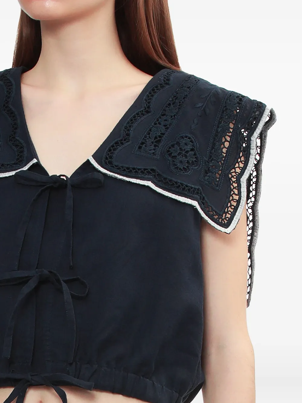 Sea Marie embroidered-collar vest Blauw