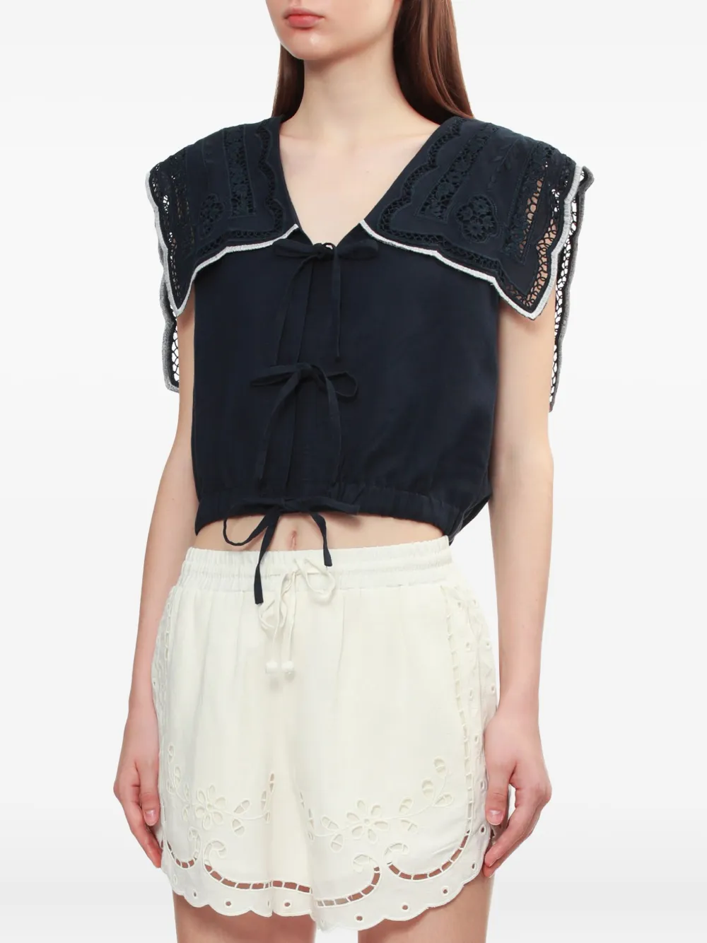 Sea Marie embroidered-collar vest Blauw