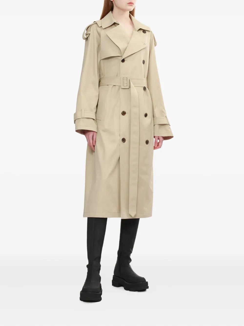 We11done double-breasted belted trench coat Beige