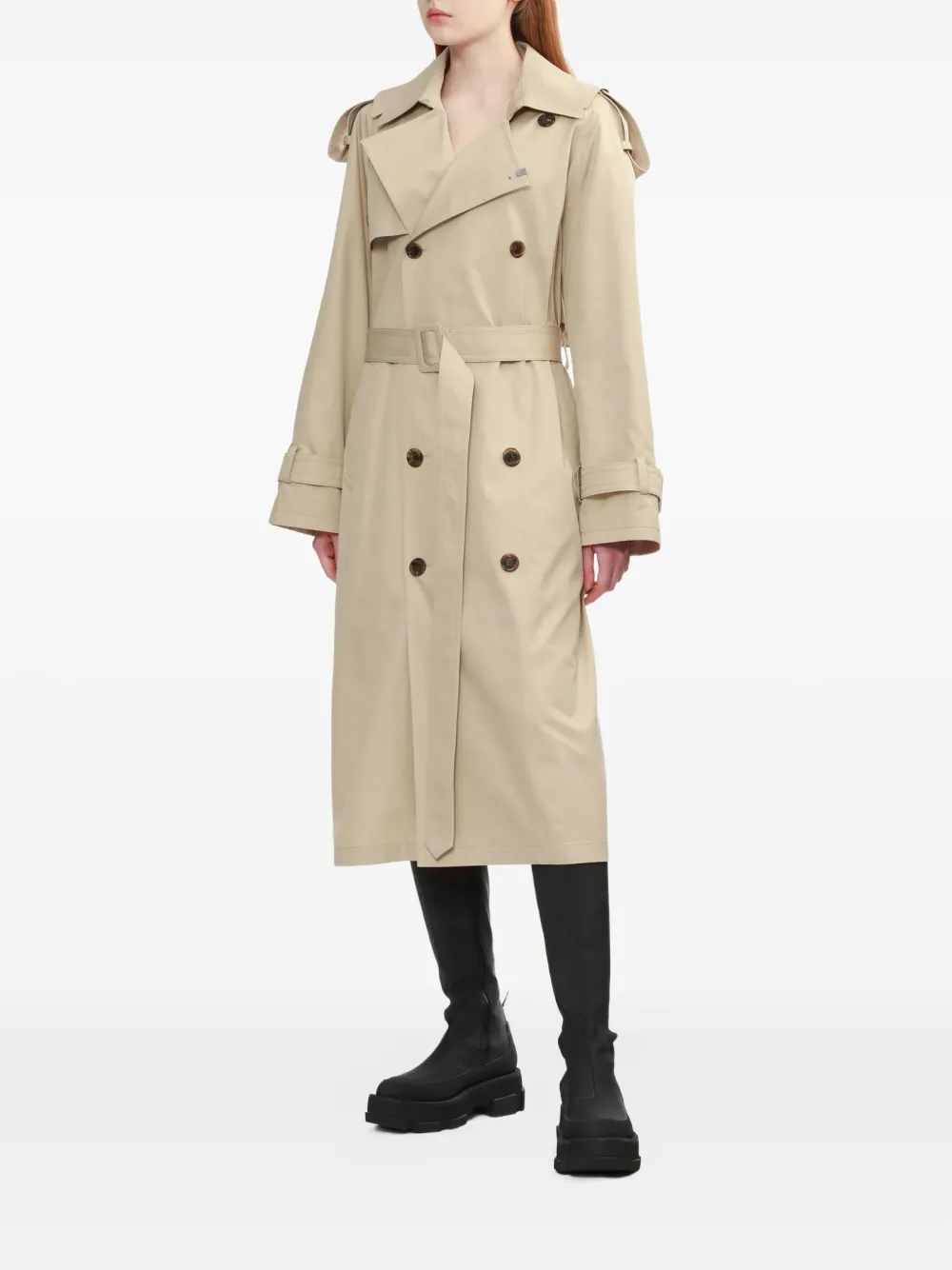 We11done double-breasted belted trench coat Beige