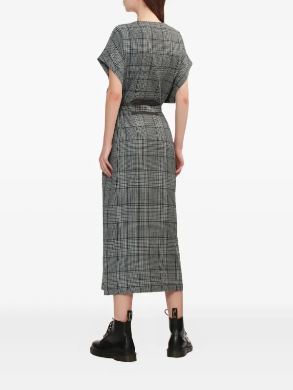 Y's Vestido Midi Con Motivo De Cuadros Gris FARFETCH MX