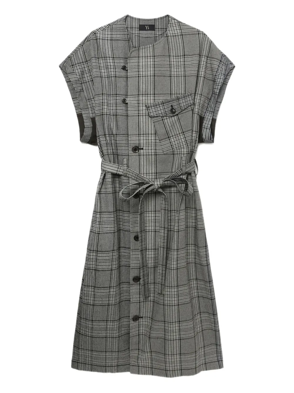 Y's Check Belted Midi Dress In Gray
