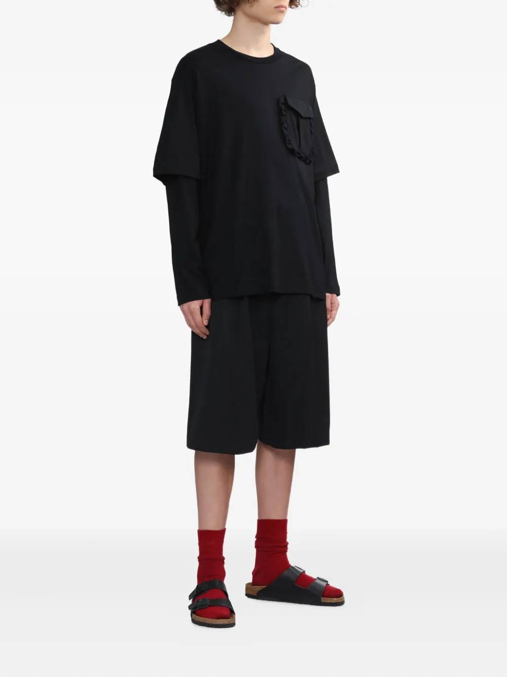 Simone Rocha Gelaagd T-shirt met ruche zak - Zwart