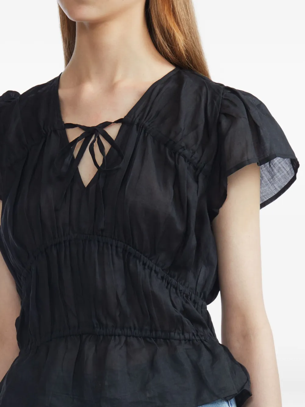 Rag & Bone Ties Smocked Top In Black