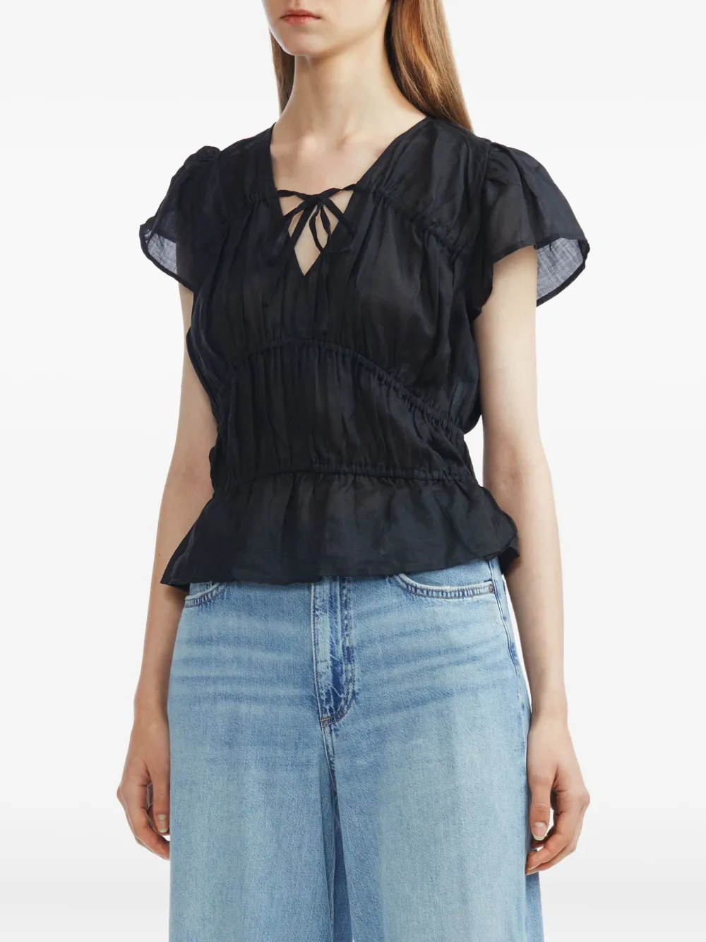 Rag & Bone Ties Smocked Top In Black
