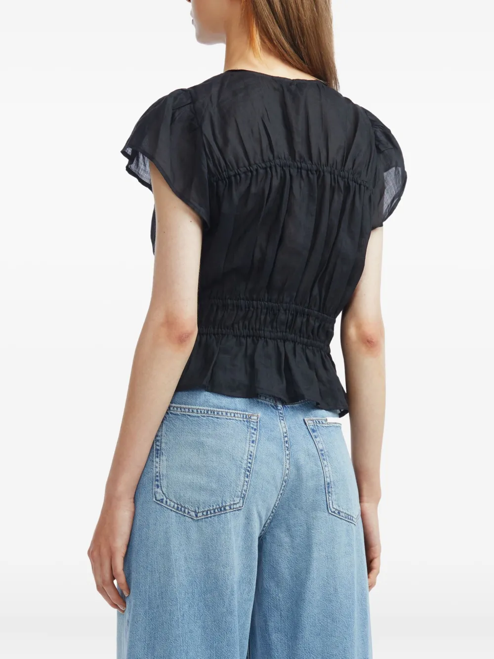 Rag & Bone Ties Smocked Top In Black