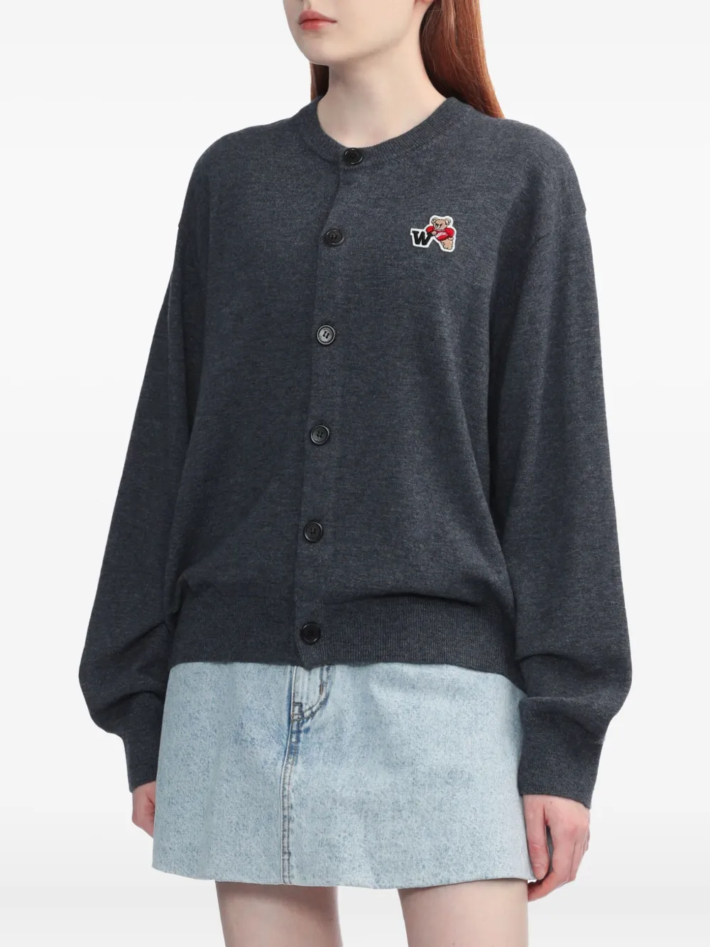 We11 Done Varsity Teddy Button-up Cardigan In Gray