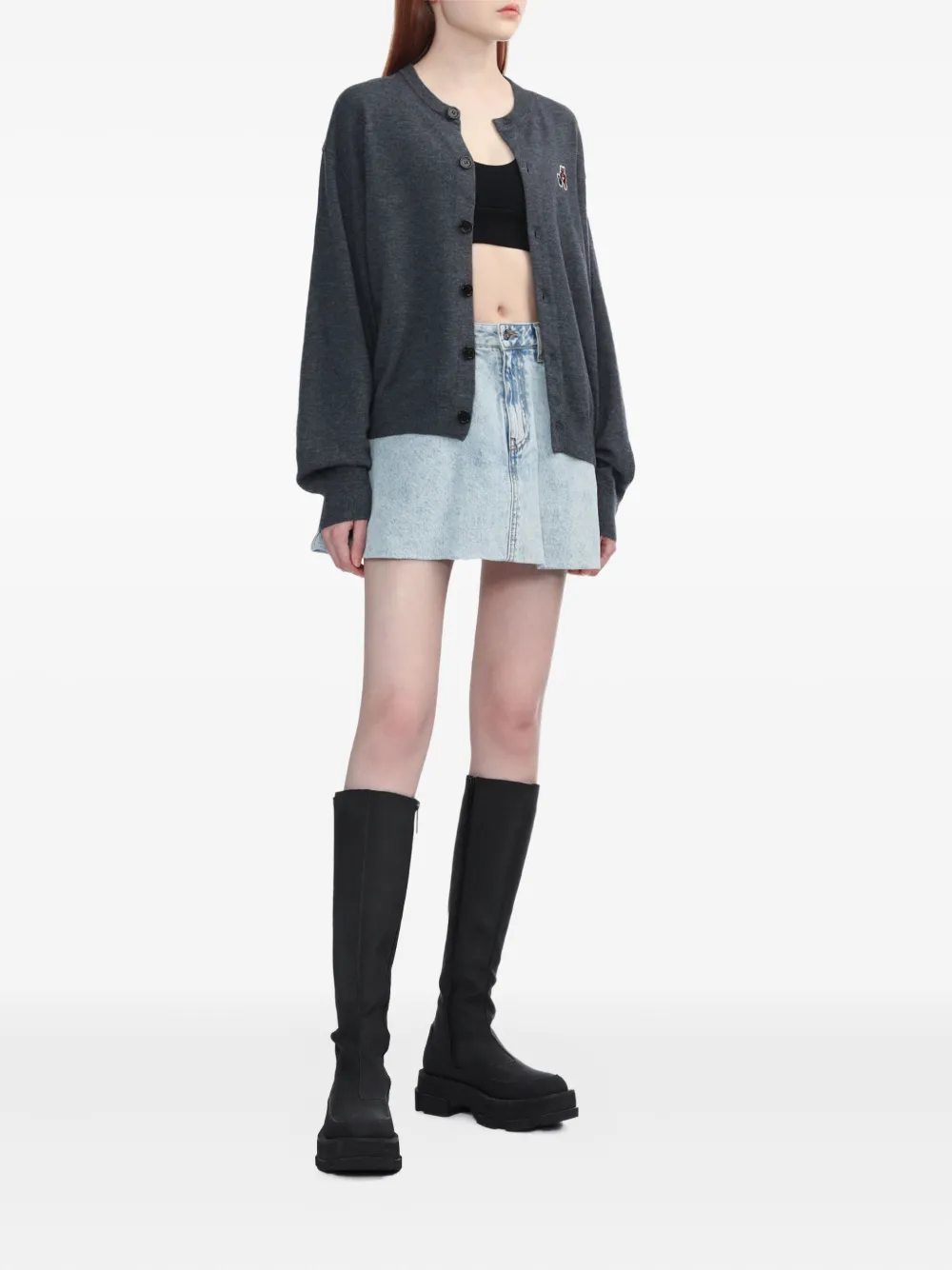 We11 Done Varsity Teddy Button-up Cardigan In Gray