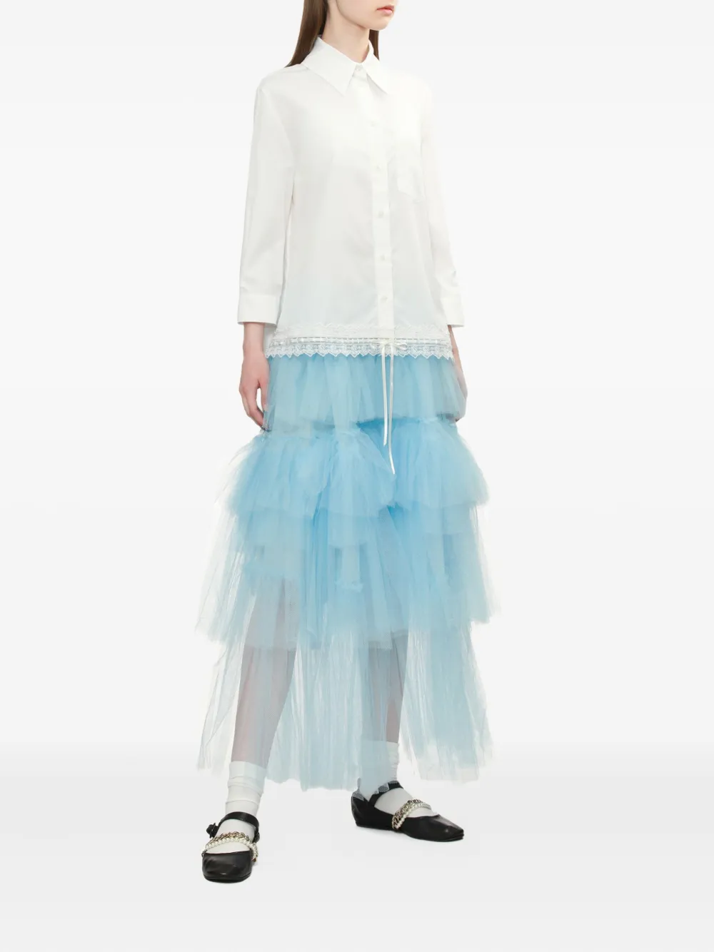 Simone Rocha Blouse met kanten afwerking en zak - Wit