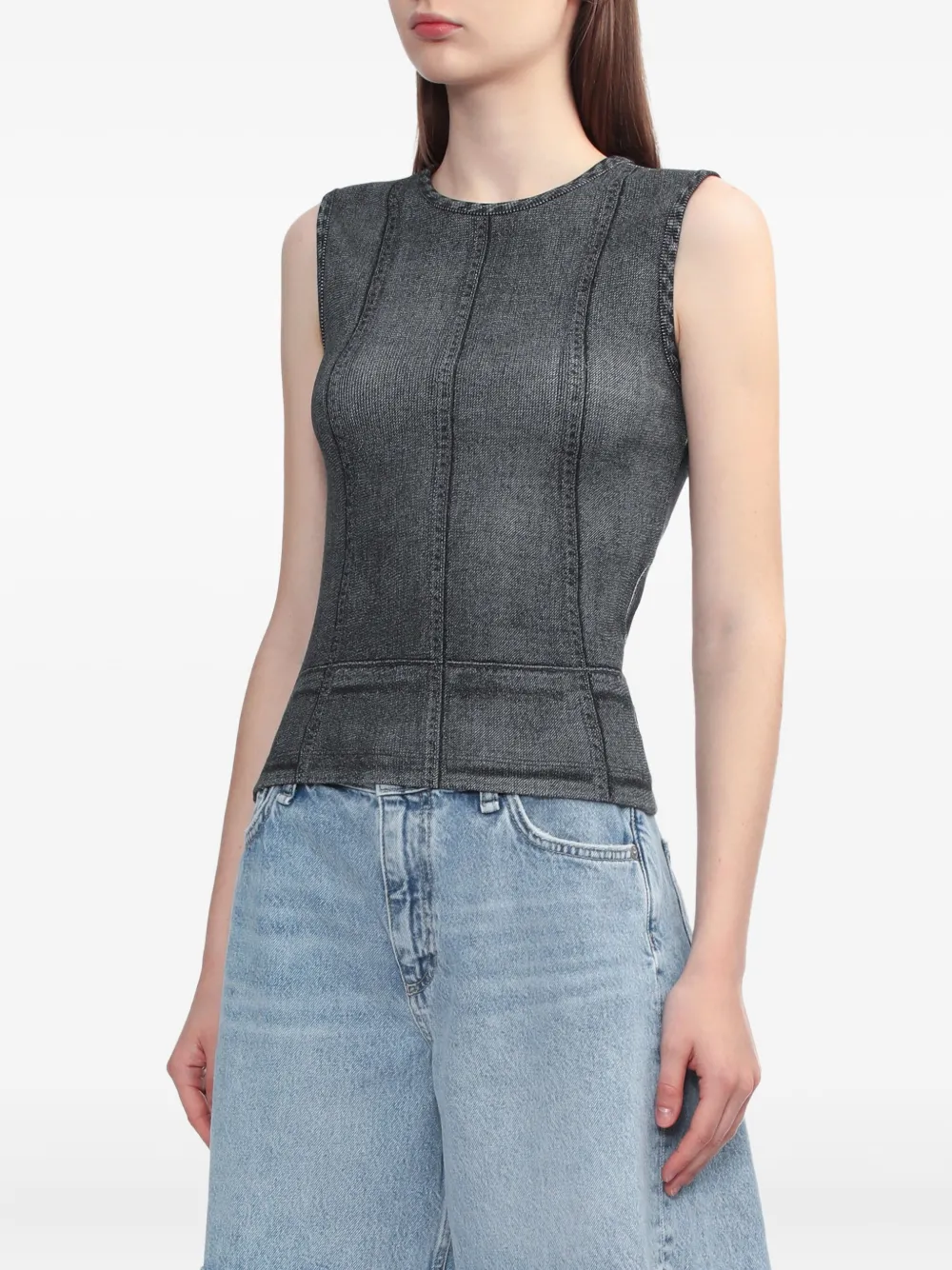Rag & Bone Denim-print Panelled Tank Top In Black