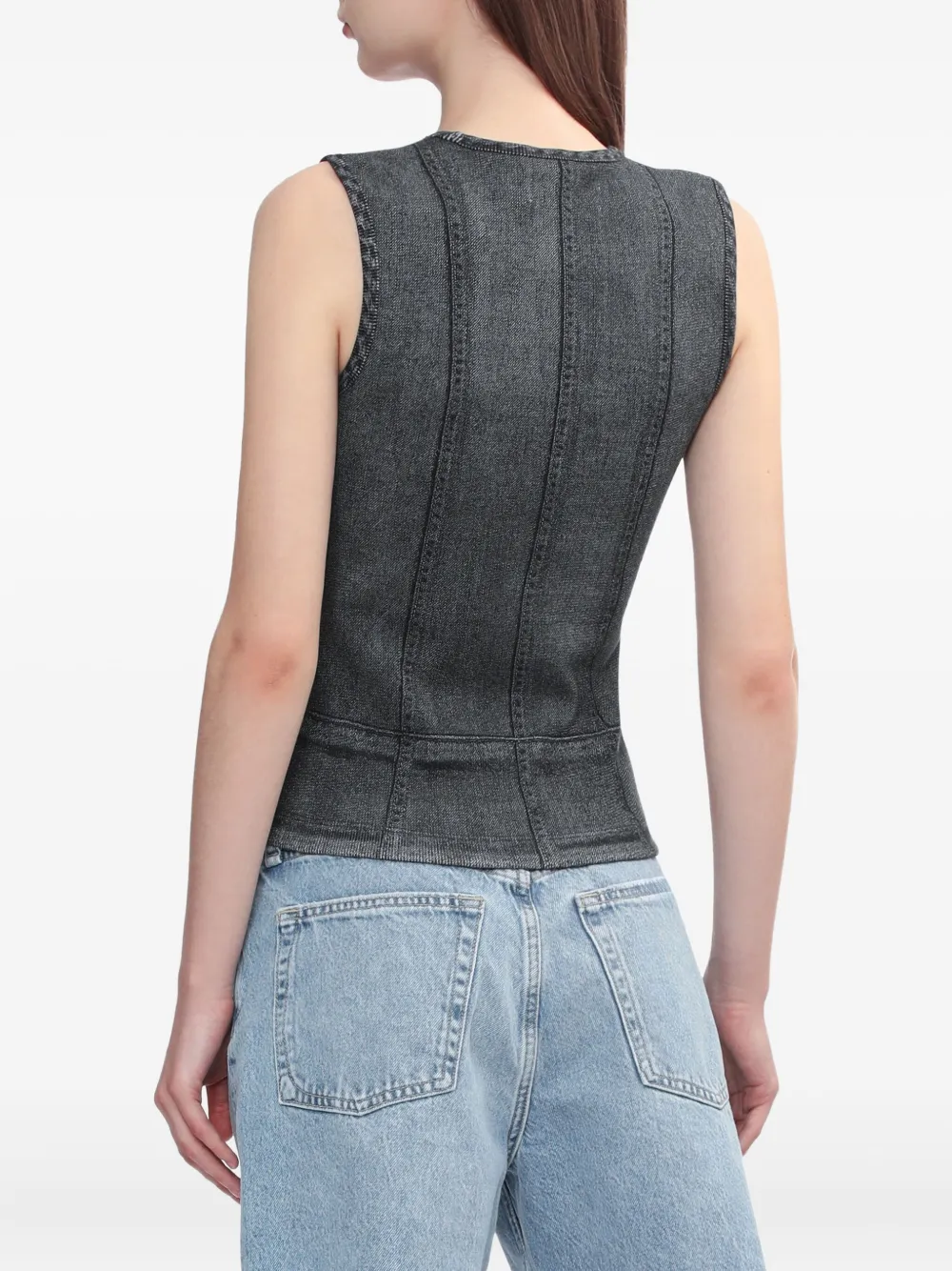 Rag & Bone Denim-print Panelled Tank Top In Black