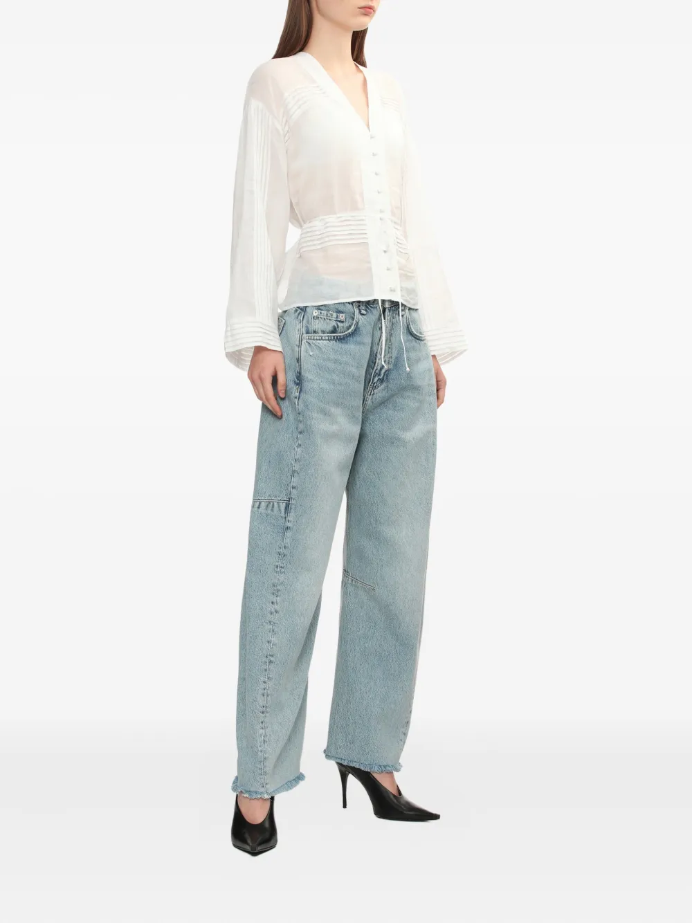 Rag & bone Charlie jeans met franje en vlakken - Blauw