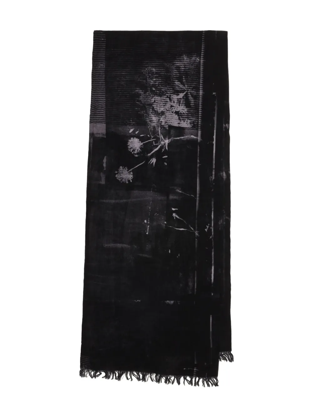 Y's floral-print fringed scarf | Black | Image 1