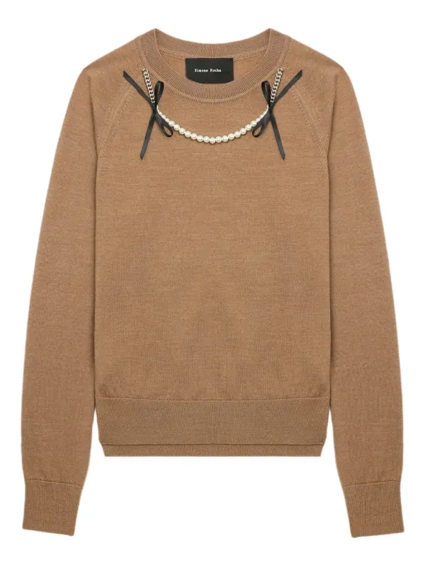 Simone Rocha Embellished Raglan-sleeve Sweater in Brown