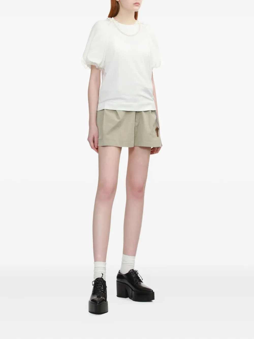 Simone Rocha pearl-embellished puff-sleeve top Wit