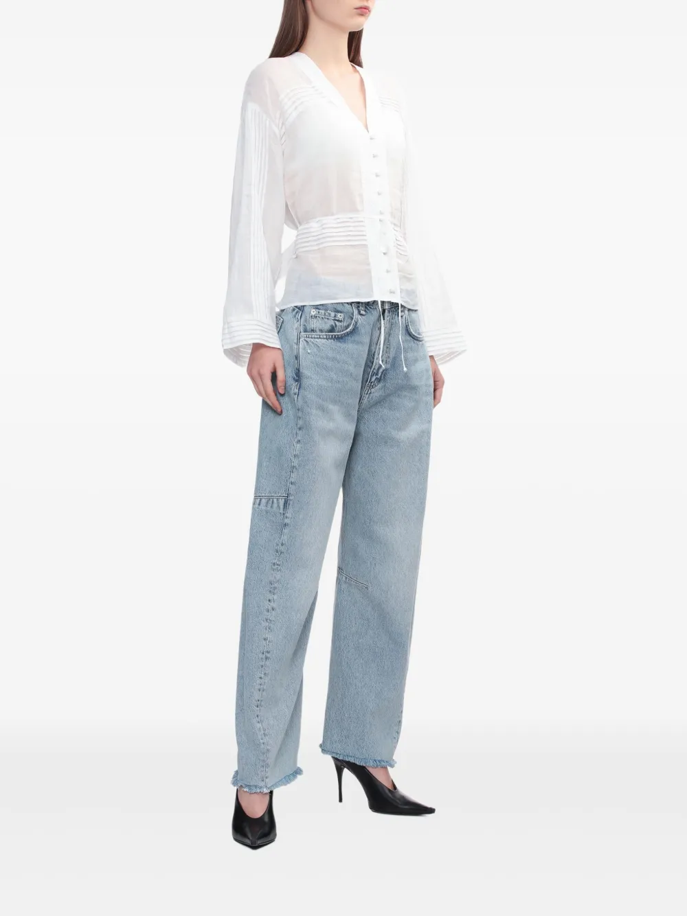 Rag & bone Viviana gesmockt overhemd met V-hals - Wit