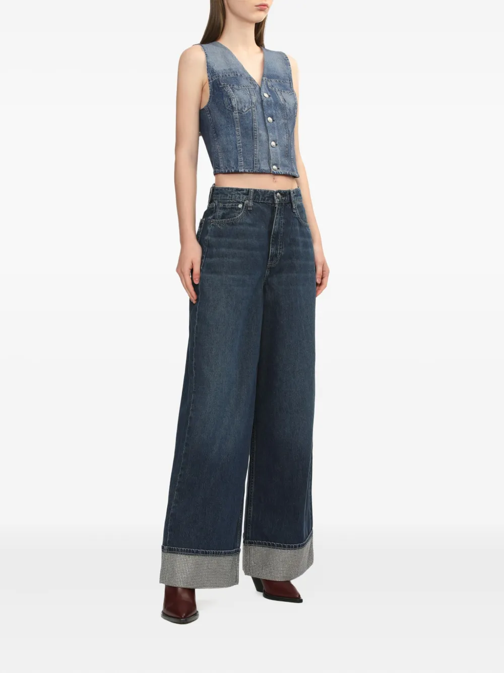 Rag & bone Sofie embellished-cuf wide-leg jeans Blauw