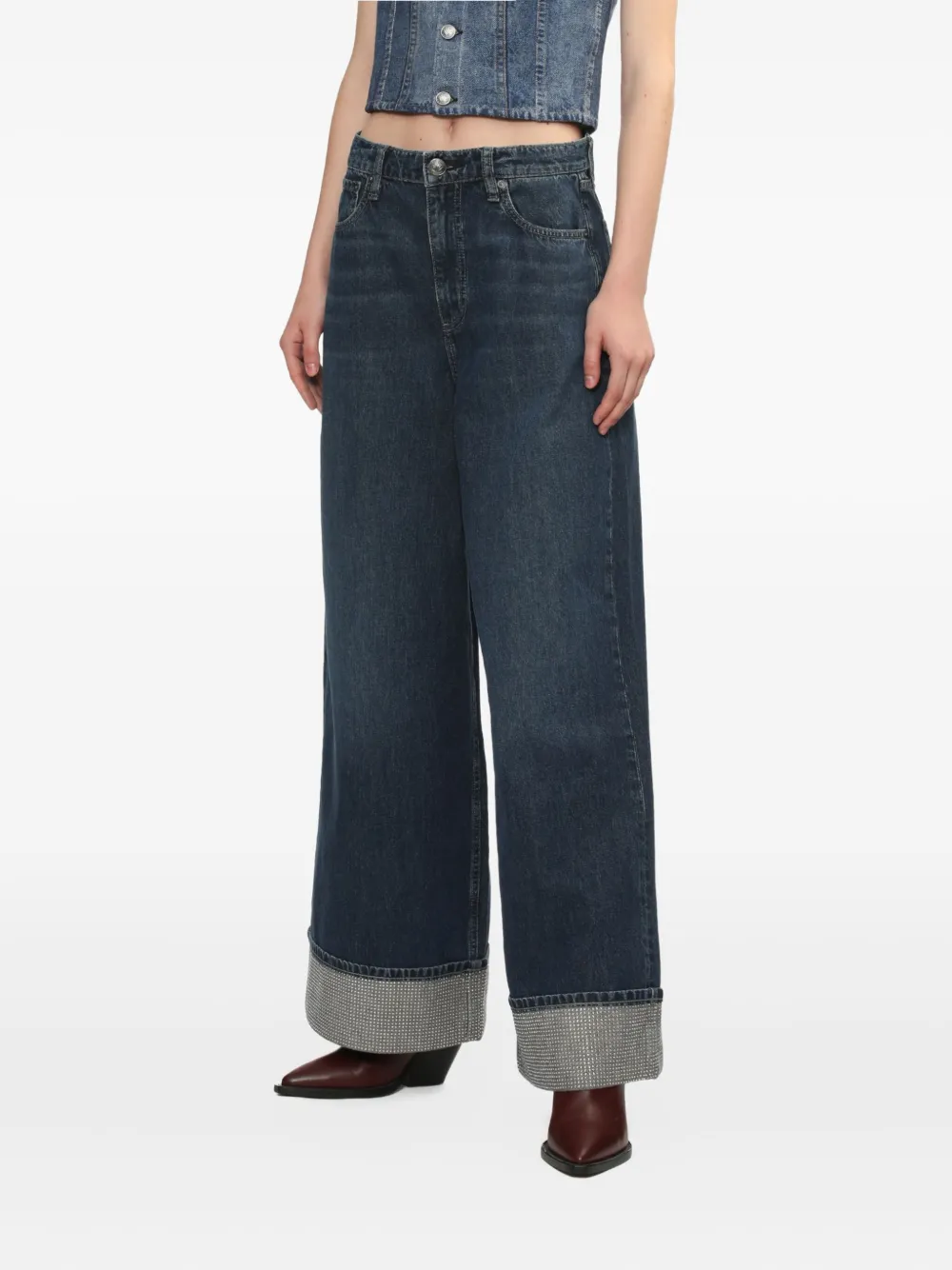 rag & bone Sofie jeans met wijde pijpen en cuffs Blauw