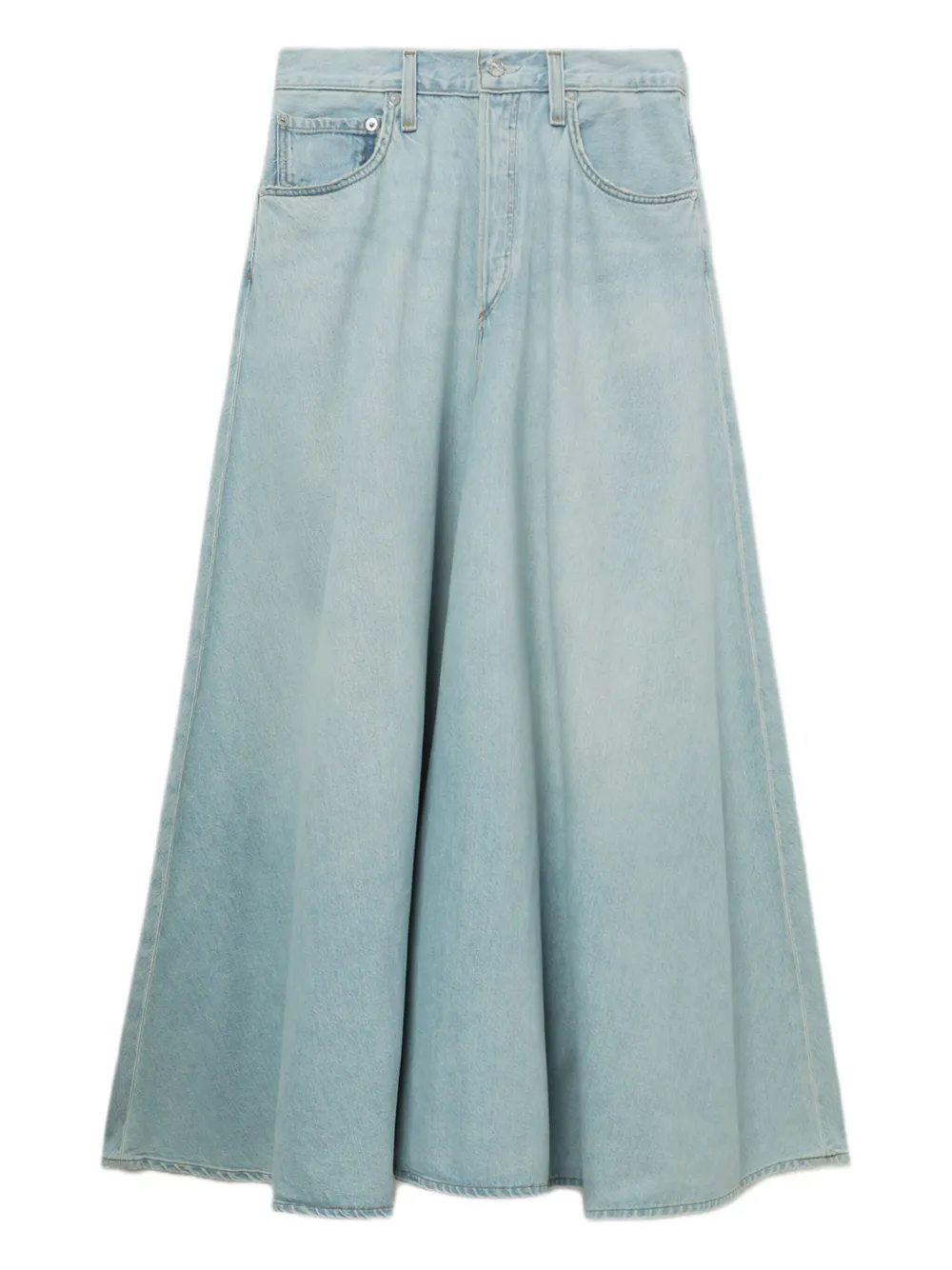 denim flared maxi skirt