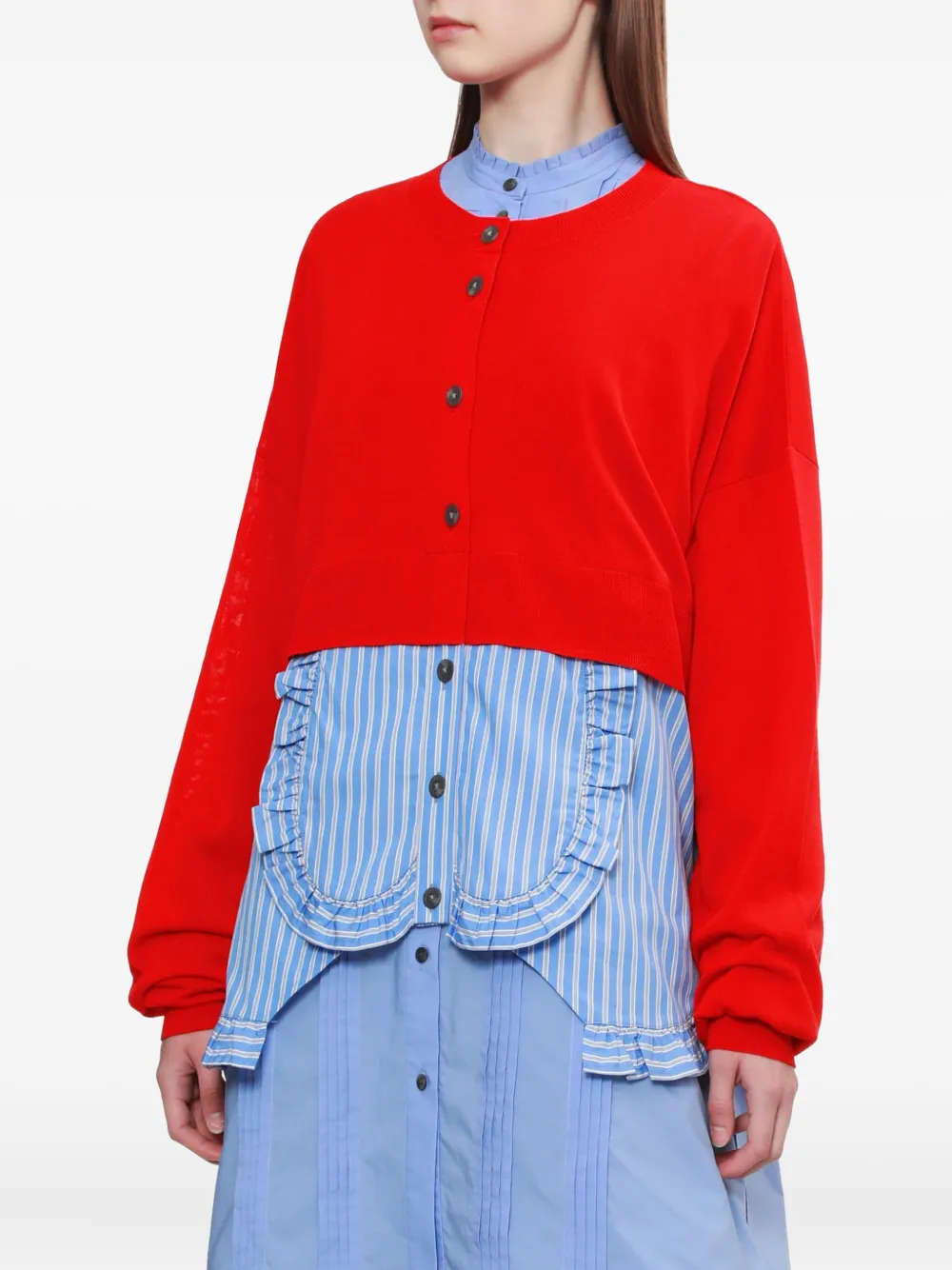 Enföld Ruffled Cotton Cardigan In Red