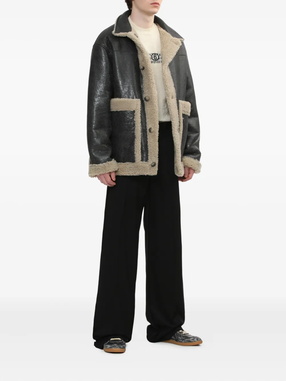 MM6 Maison Margiela Jack met lamsleer en lammy vlak Zwart