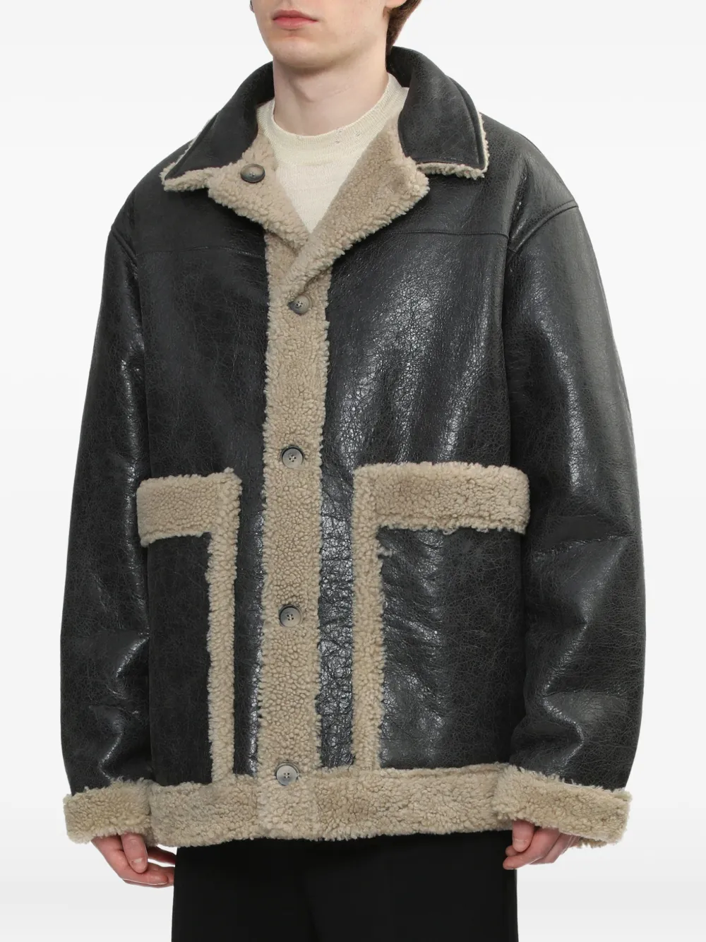 MM6 Maison Margiela Jack met lamsleer en lammy vlak Zwart