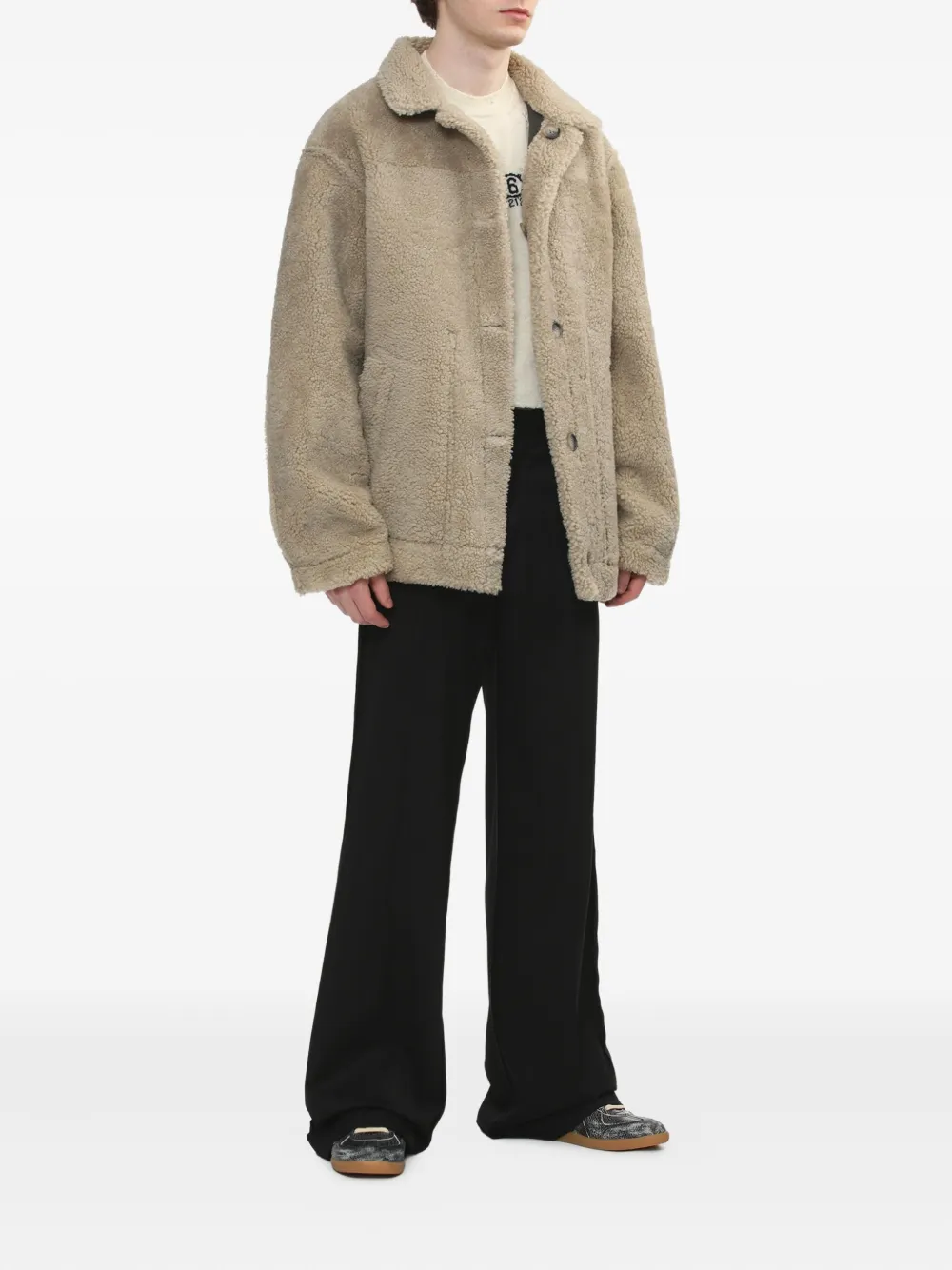 MM6 Maison Margiela Jack met lamsleer en lammy vlak Zwart