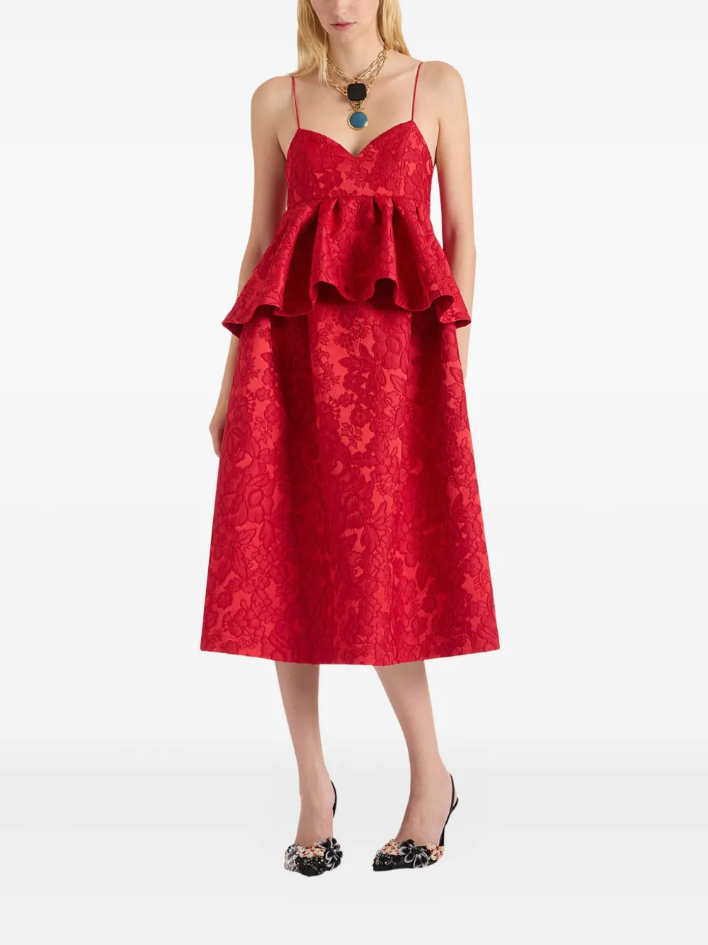 La DoubleJ Satine peplum midi dress Rood