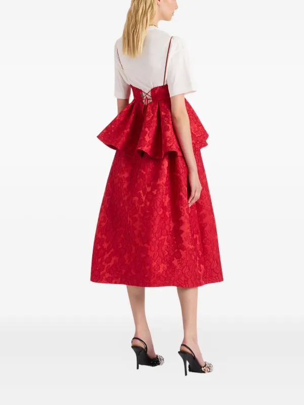 knee length dresses for ladies Self Portrait 006 Lace Peplum Dress Midi Dress in Burgundy – shopatanna