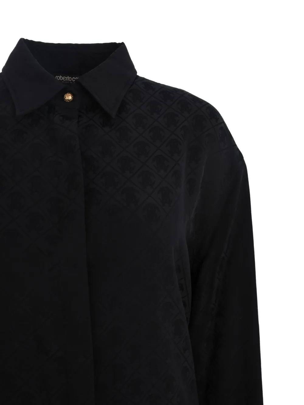 Roberto Cavalli Pattern-jacquard Shirt In Black